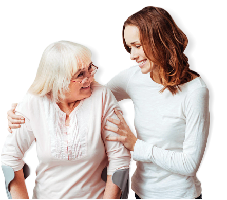 caregiver assisting an old woman